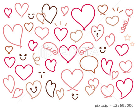 シンプルな手描き風のハートのイラストセット シンプルな手描き風のハートのイラストセット 122693006