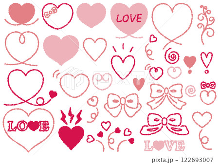 手描き風のハートやリボンのイラストセット 122693007