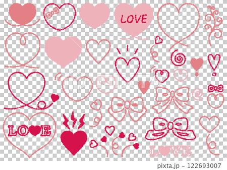 手描き風のハートやリボンのイラストセット 122693007