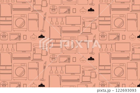 線画でかかれた家電の背景　ピンク 122693093