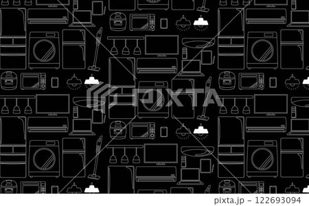 線画でかかれた家電の背景 黒 線画でかかれた家電の背景 黒 122693094