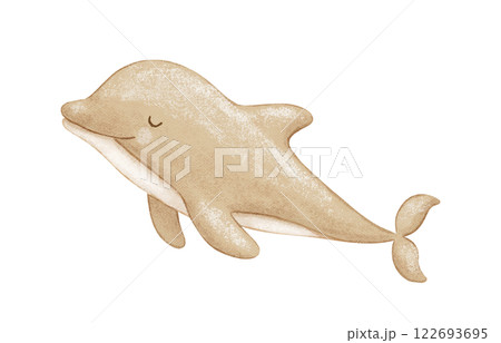 Cute dolphin, sea animal character in neutral colors, watercolor hand drawn isolated illustration for baby Cute dolphin, sea animal character in neutral colors, watercolor hand drawn isolated illustration for baby 122693695
