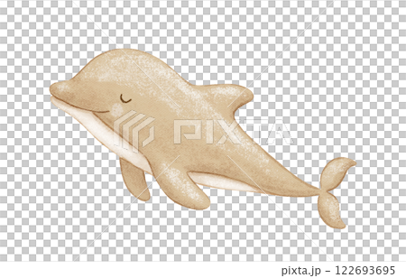 Cute dolphin, sea animal character in neutral colors, watercolor hand drawn isolated illustration for baby Cute dolphin, sea animal character in neutral colors, watercolor hand drawn isolated illustration for baby 122693695