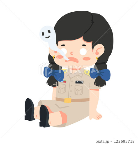 Cute Cartoon Girl with Ghost Illustration 122693718