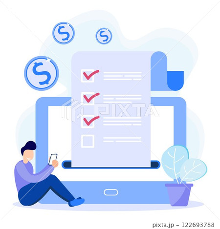 Illustration vector graphic cartoon character of salary payment Illustration vector graphic cartoon character of salary payment 122693788