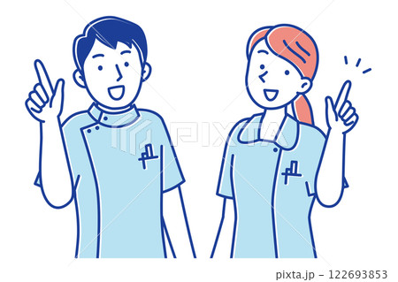 指差ししてアドバイスする若い看護師の男女のイラスト 122693853