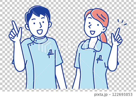 指差ししてアドバイスする若い看護師の男女のイラスト 122693853