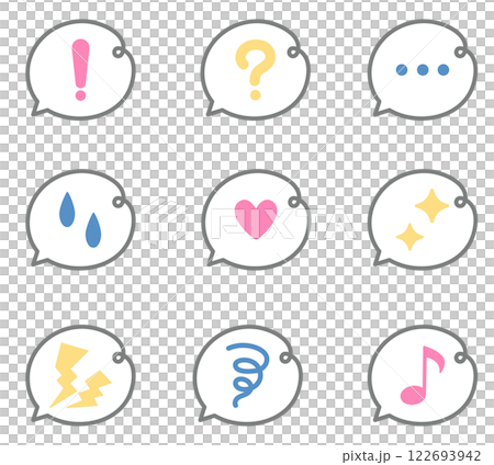 一組簡單的圖標，在對話泡泡中顯示情緒 122693942