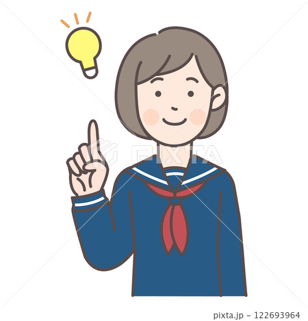 指差しながらアイディアを思いつくセーラー服の女子学生 指差しながらアイディアを思いつくセーラー服の女子学生 122693964