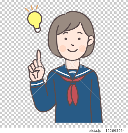 指差しながらアイディアを思いつくセーラー服の女子学生 指差しながらアイディアを思いつくセーラー服の女子学生 122693964