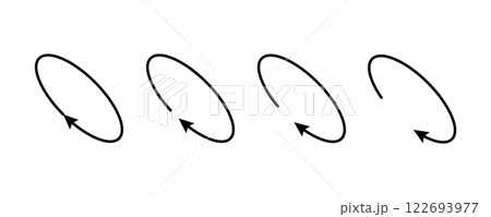 Oval circle rotate arrow icons set. Ellipse orbit line arrow symbol. Oval circumference sign. Vector illustration isolated on white background 122693977