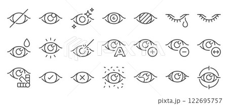 Eyes icon set. It included ophthalmology, vision, eyesight, optical, and more icons. Editable Vector Stroke. 122695757