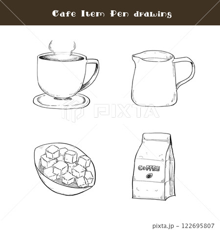 ペン画のカフェイラストセット 122695807