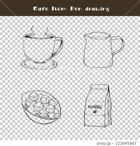 ペン画のカフェイラストセット 122695807