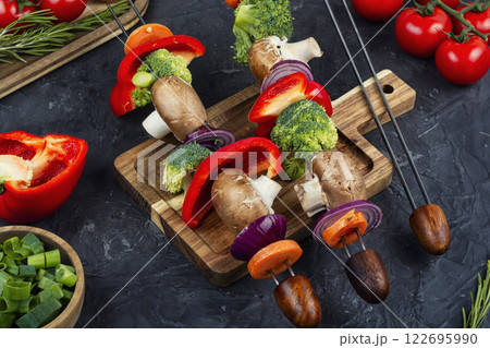 Vegetable kebabs, bbq. Vegetable kebabs, bbq. 122695990
