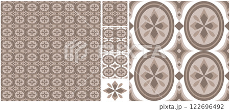 シームレスパターンテクスチャーと装飾図案デザイン「シンプルレトロ柄」灰茶色 122696492