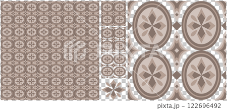 シームレスパターンテクスチャーと装飾図案デザイン「シンプルレトロ柄」灰茶色 122696492