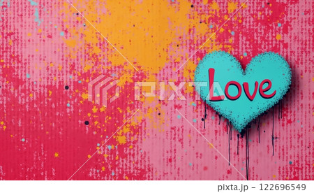 bright and colorful abstract background made of particles and paints with the inscription Love, festive and cheerful 122696549