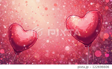 abstract illustration for Valentine's Day celebration, two hearts on pink background, colorful, bright and cheerful 122696606