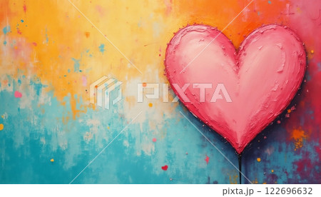 abstract illustration for Valentine's Day celebration, hearts on cyan and yellow watercolor background, bright and cheerful abstract illustration for Valentine's Day celebration, hearts on cyan and yellow watercolor background, bright and cheerful 122696632
