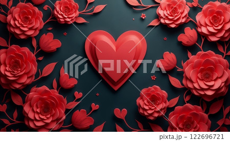 abstract festive background of red flowers and heart shapes on a dark background for Valentine's Day celebrations, bright and rich festive background abstract festive background of red flowers and heart shapes on a dark background for Valentine's Day celebrations, bright and rich festive background 122696721