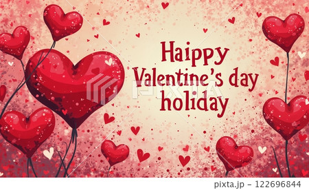 abstract illustration with Happy Valentine's Day text, for holiday celebration, with hearts on pink and yellow paint background, colorful, bright and cheerful abstract illustration with Happy Valentine's Day text, for holiday celebration, with hearts on pink and yellow paint background, colorful, bright and cheerful 122696844