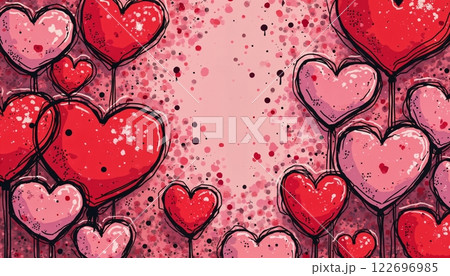 abstract illustration for Valentine's Day celebration, many hearts on pink background, colorful, bright and cheerful 122696985