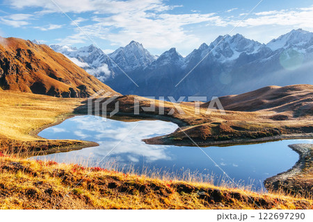 Koruldi mountain lake. Upper Svaneti, Georgia, Europe. Caucasus mountains. 122697290