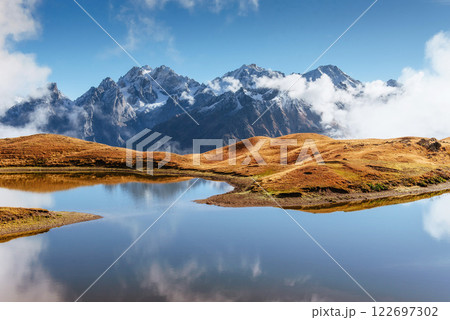 Koruldi mountain lake. Upper Svaneti, Georgia, Europe. Caucasus mountains. 122697302