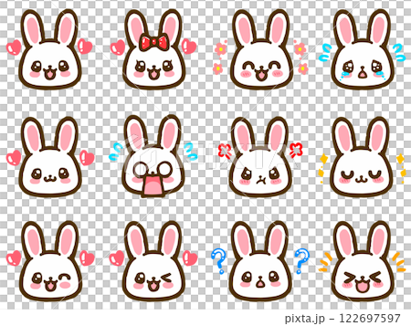 Cute rabbit facial expressions joy, anger, sadness, and happiness face icon illustration material set Cute rabbit facial expressions joy, anger, sadness, and happiness face icon illustration material set 122697597