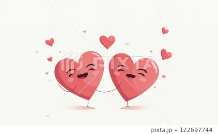 hearts with happy faces as abstract valentine holiday background, hearts couple celebrating saint valentine day and love concept 122697744