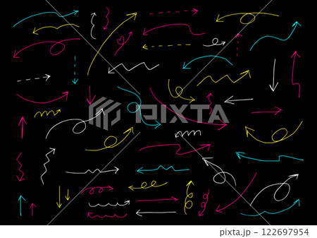 シンプルな手描き矢印の素材セット　ネオン風 122697954