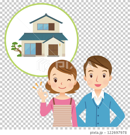 家について話す夫婦　実家の管理について話す夫婦 122697978