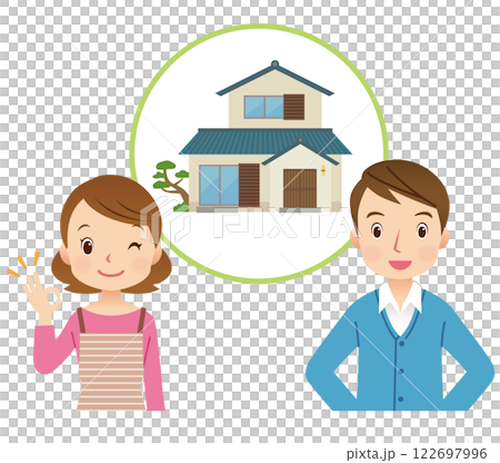 家について話す夫婦　実家の管理について話す夫婦 122697996