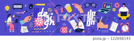 Computer design. Graphic UI content. Web designer. Website create. Draftsman table. Drafter business. House interior. Contemporary art. Drawing and editing. Digital technology developers vector set Computer design. Graphic UI content. Web designer. Website create. Draftsman table. Drafter business. House interior. Contemporary art. Drawing and editing. Digital technology developers vector set 122698143