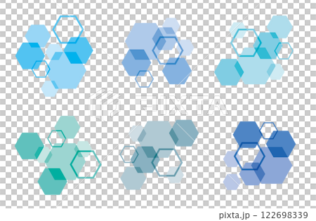 Geometry, hexagon, cluster, set, cool colors 122698339