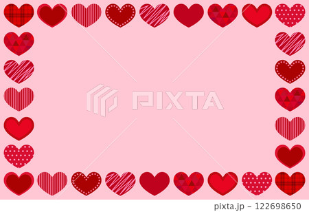 赤いハートのピンク背景フレームベクターイラスト素材【横長】 赤いハートのピンク背景フレームベクターイラスト素材【横長】 122698650