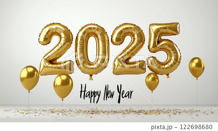Festive gold balloons 2025 celebrate happy new year 122698680