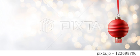 Festive red holiday ornament on sparkling bokeh banner for chinese new year 122698706