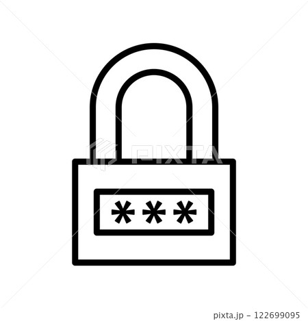 Closed padlock with three asterisks indicating a password, on a white background. Closed padlock with three asterisks indicating a password, on a white background. 122699095