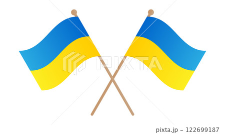 Two crossed Ukrainian flags isolated on a transparent background. Concept of national pride and patriotism. Independence day of Ukraine. Day of Peace in Ukraine. Vector illustration 122699187