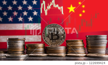 暗号通貨と世界貿易、金融市場におけるビットコインの優位性、地政学的経済的影響、米国と中国の競争 122699424