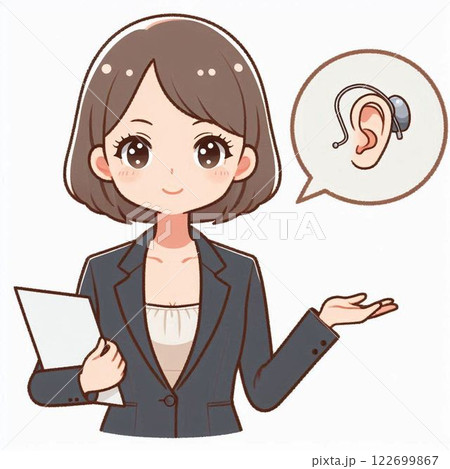 補聴器を説明、案内する女性店員 122699867