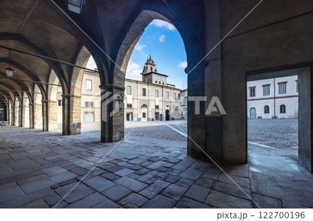 Archway at Piazza Cittadella square in Bergamo Upper City, Italy, Europe. 122700196