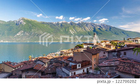 Limone Sul Garda town on shore of Lake Garda with mountains in background, Italy, Europe. Limone Sul Garda town on shore of Lake Garda with mountains in background, Italy, Europe. 122700202