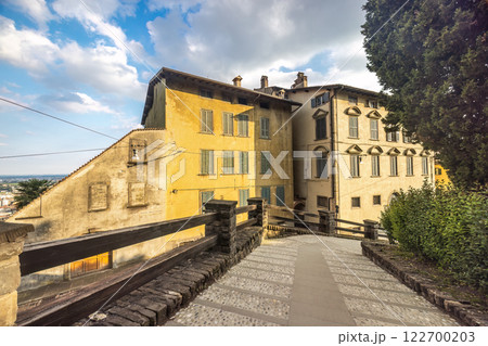 The Via alla Rocca street in Bergamo Upper City, Italy, Europe. 122700203