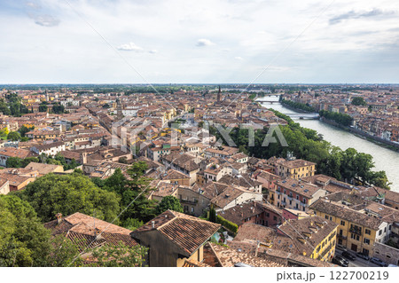 Panoramic view of the Verona city from Castel San Pietro castle, Italy, Europe. 122700219