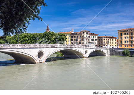 Verona town with flowing The Adige river, Italy, Europe. 122700263