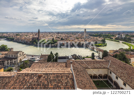 Panoramic view of the Verona city from Castel San Pietro castle, Italy, Europe. Panoramic view of the Verona city from Castel San Pietro castle, Italy, Europe. 122700271