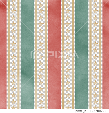 Striped watercolor background in red and green colors accented by golden stars. Illustration of seamless Pattern for festive projects or wrapping paper in vintage Circus style. Retro Carnival Backdrop Striped watercolor background in red and green colors accented by golden stars. Illustration of seamless Pattern for festive projects or wrapping paper in vintage Circus style. Retro Carnival Backdrop 122700720